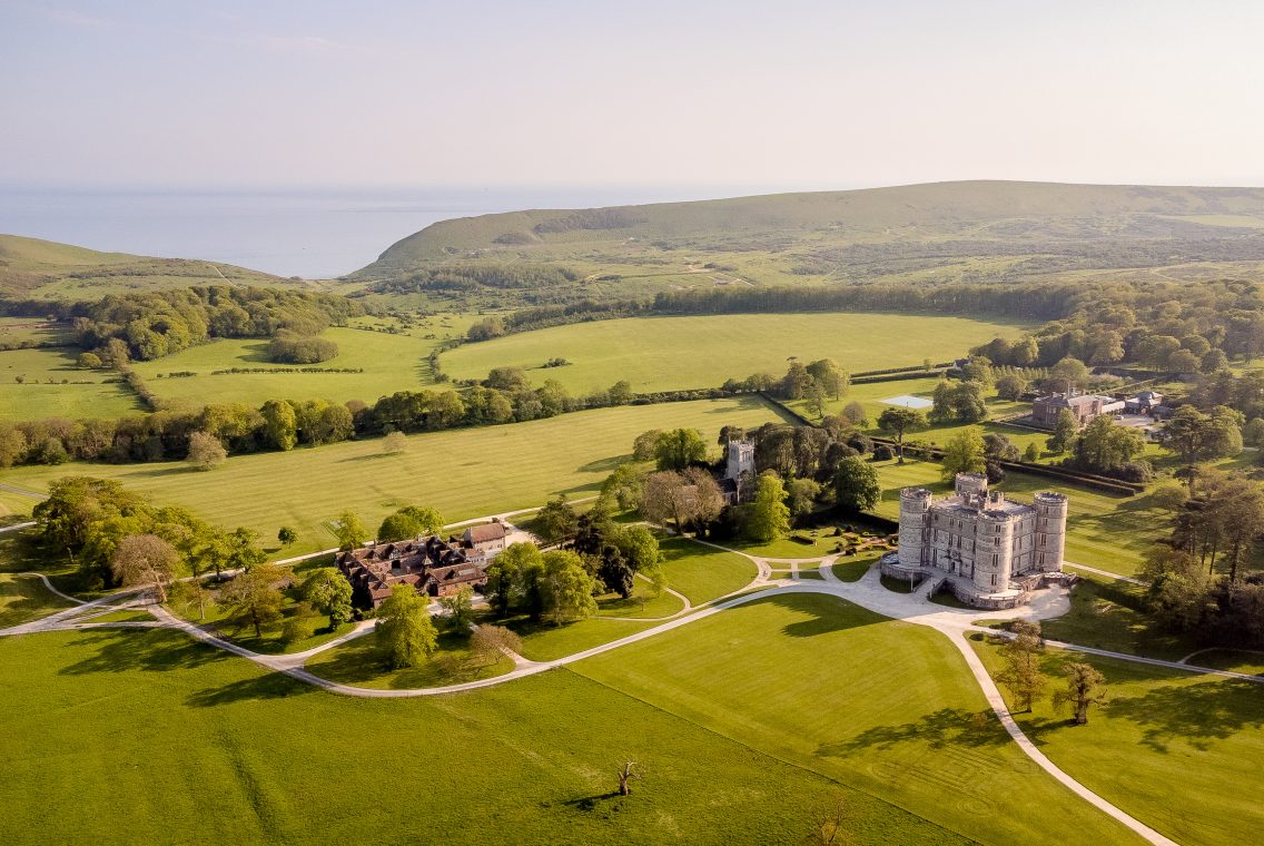Lulworth castle & surrounding hills viewed from above. Seaview in the background. James White Photo